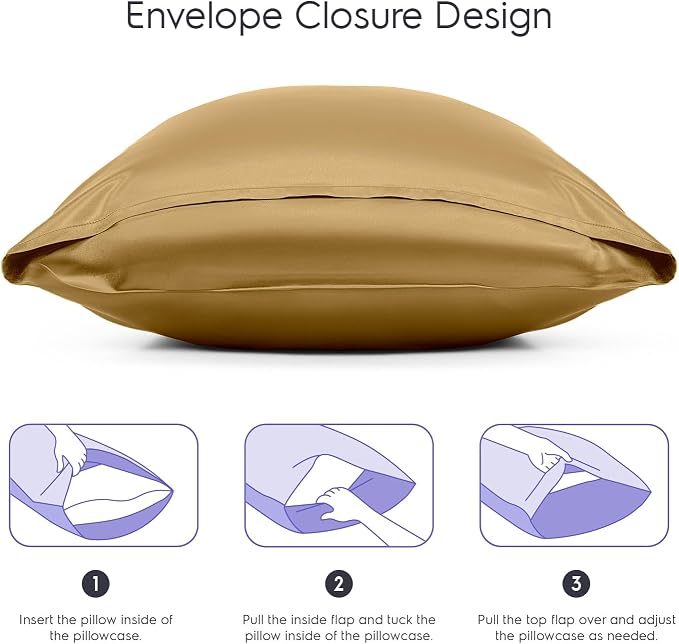 Tafts Silk Pillow Cases - 22mm 100% Pure Mulberry 6A Silk Pillowcase for Hair & Skin with Envelope Closure, Cooling, Natural, Organic, Double Sided Silk Pillow Case (Gold, Queen 20x36, 1pc)