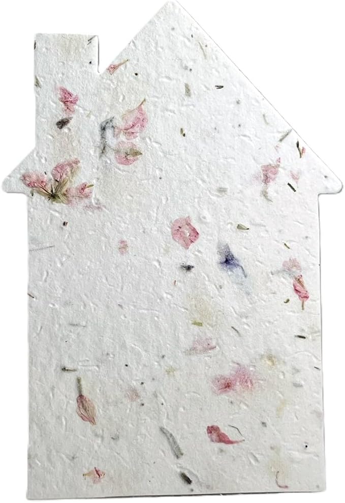 Of The Earth Handmade Paper - Wildflower Seed Paper House Shape Cards - w/Seeds & Petals - 5" x 7" - Set of 8 - Guides & Envelopes Included (17s Pink Recycled)