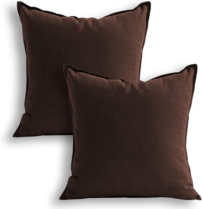 Jeanerlor Set of 2 SureGuard Pillowcase Cousion Cover Decor Natural Cotton Linen with Unique Design to Embellish Study Room/House/Office, 20"x20"(50 x 50cm), Brown