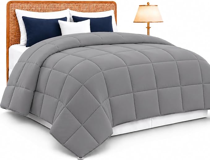 LUX Décor King Comforter – 102x90 Ultra-Soft Down Alternative Duvet Insert with Corner Tabs & Box Stitching, Hotel Quality Plush Hypoallergenic Microfiber, Oeko-TEX Certified – Grey