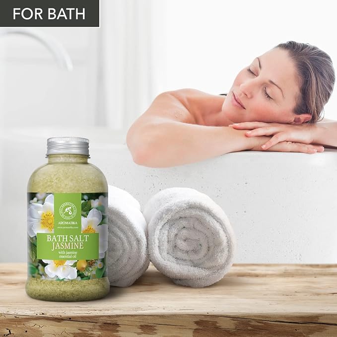 Bath Sea Salt Jasmine 21.16 Oz - Bath Salts with Jasmine Essential Oil for Bath Soak - Relaxing Bath - Body Care - Muscle Relaxation - Good Sleep - Aromatherapy Bath Salts - Flower Bath Salt
