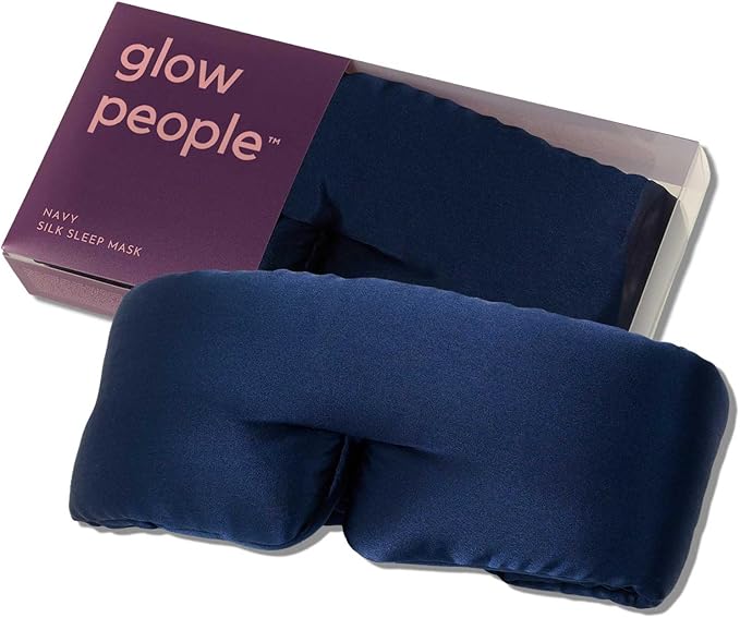Glow People Silk Sleep Mask – 100% Mulberry Silk Eye Mask for Sleeping, Total Blackout, Cloud-Soft and Adjustable for Beauty Sleep and Travel - Navy