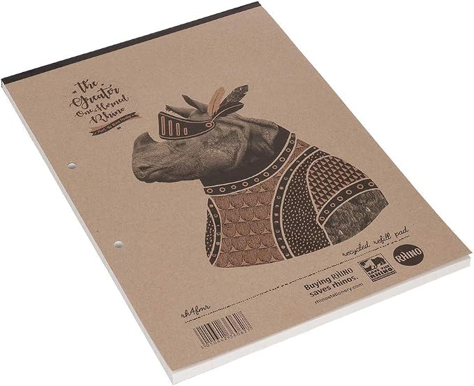 RHINO Stationery A4 Refill Pad 160 Page | 8mm Ruled with Margin | Headbound Notepad Light Brown | Recycled Notepad (1)