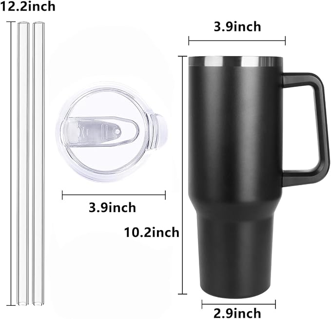 SYACOT 40 oz Tumbler with Handle and Straw Stainless Steel Insulated Tumbler Leak Proof Lid and Straw Lid Reusable Travel Mug Coffee Mug Cup Dishwasher Safe Keep Drinks Cold and Hot (Magic Black)