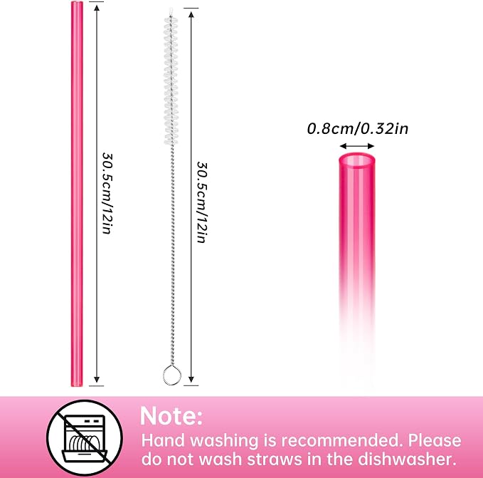 NiHome 12-Pack Plastic Reusable Drinking Straws Fit for Stanley 40 oz 30oz 64 oz Tumbler, 6 Color 12 In Reusable Straws Fit for Stanley Cups, 2 Brushes, BPA-Free for Cold & Hot Drinks (Gradient Pink)