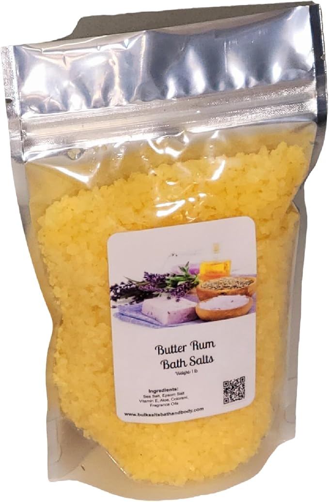 Bath Salts | 1lb Bag (16oz.) | Choose Your Scent | Epsom Salt | Sea Salt| Bathing | Body Care | Beauty | Relaxation | Spa | Pedicure | Manicure | Soak (Butter Rum)