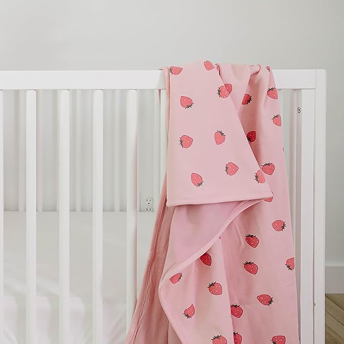 Woolino Toddler Blanket - Merino Wool and Organic Cotton Baby Blanket for Girls and Boys - 4 Season - 52.5” x 40” - Strawberry