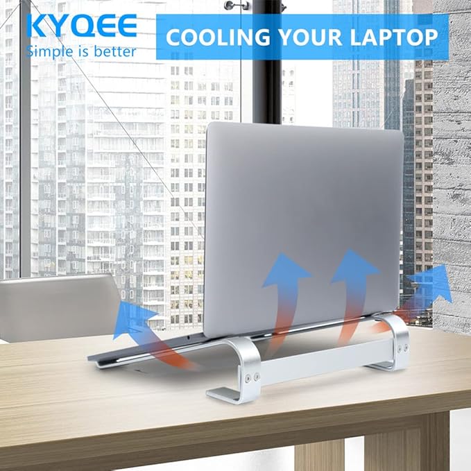 Laptop Stand for Desk, Ventilated Aluminum Laptop Riser, Silver | Stable Typing Support, Fixed 17° Angle, 2.5 in Lift, Silicone Pads, Open Airflow, Fits Most 11–16 in Laptops, Tool Included