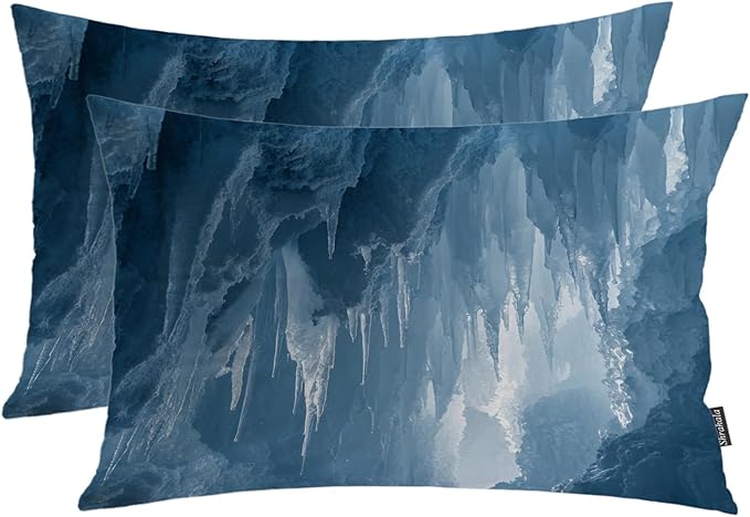 Shrahala Icicles Stalagmites Ice Cave Pillowcases, Icicles and Stalagmites in Cave Lumbar Pillow Cover Blended Double-Sided No Inserts for Bedroom Sofa Living Room Set of 2 (26 x 20 in)
