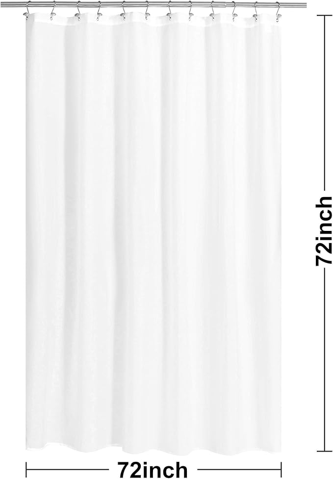 N&Y HOME Fabric Shower Curtain or Liner with Magnets - Soft Cloth Shower Liner with Hotel Quality, Machine Washable - White, 72x72 (Pack of 2)