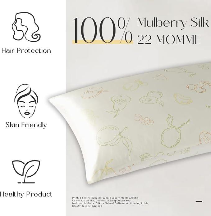 ZIMASILK 22 Momme Silk Pillowcase for Hair and Skin, 100% Mulberry Silk with Hidden Zipper, Grade 6A Luxury Pillow Case for Women, Soft & Durable, Gift Box (King 20"x36" Ivory - Fruit Line Art)