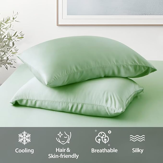 4 Pack Cooling Pillow Cases,Viscose Derived from Bamboo Pillow Protectors King Size Set of 4, 400 Thread Count Soft Silky Breathable Summer Pillow Cover with Zipper Hidden (4PCS, King,Sage Green)