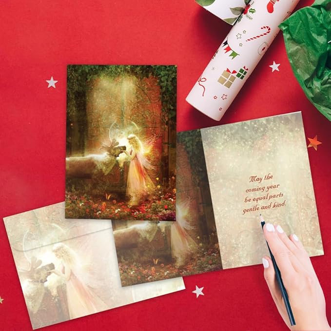 Tree-Free Greetings Gentle Kindness Solstice Cards - 10 Recycled 5x7 Cards & Matching Envelopes, Thick Cardstock, Made in USA - Mystical Fairy Ring