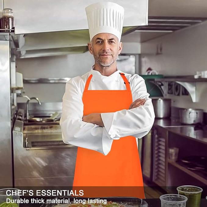 Jubatus 2 Pack 100% Cotton Aprons with 2 Pockets Cooking Chef Kitchen Adjustable Bib Apron for Women Men, Orange