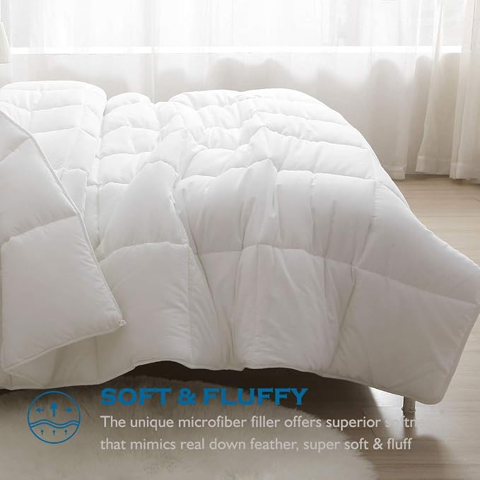 Dafinner 100% Cotton Cover Lightweight Down Alternative Comforter King Size, Ultra-Soft Duvet Insert for Warm Weather, GRS Recycled Microfiber Breathable Bed Quilt (104x88”, White)