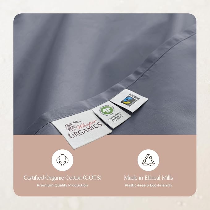 Organic Full Fitted Sheet Only Deep Pocket - 100% Organic Cotton Sheets with Breathable 300 Thread Count Sateen Weave GOTS & Fairtrade Certified - Soft Fitted Bed Sheets Only (Mineral, Full)