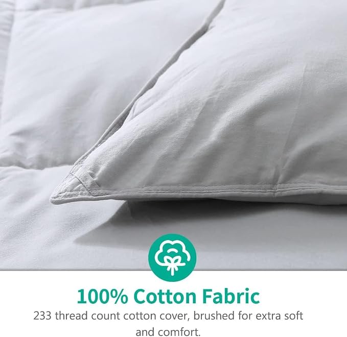 APSMILE Queen Size Feather Down Fiber Comforter - Ultra Soft All Seasons Cotton Duvet Insert Medium Warm Quilted Bed Comforter with Corner Tabs (90x90, Cloud Grey)