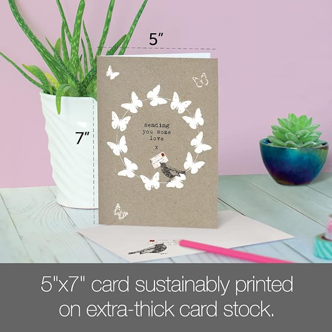 Tree-Free Greetings Single Card with Matching Envelope,Made in USA, 100% Recycled Paper, 5"x7", Sending Love Friendship (GO54384), Multi, 1-Pack