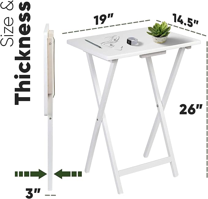 PJ Wood 2 Piece Set, Multifunctional Solid Wood TV Snack Tray Tables for Indoor Use, White