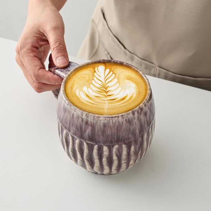 20oz Large Coffee Mug - Unique Handcrafted Look Ceramic Cup, Large Tea Mug, Microwave & Dishwasher Safe (Purple)