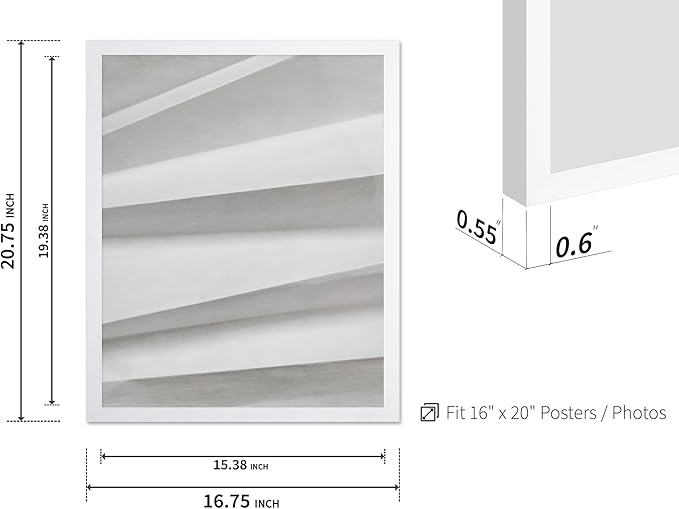 Monem Art Minimalist Paper Fold Abstract Print - Scandinavian Monochrome Texture Poster - Wall Decor for Living Room, Bedroom or Office - 16x20 White Framed Wall Art by Mareike Bohmer