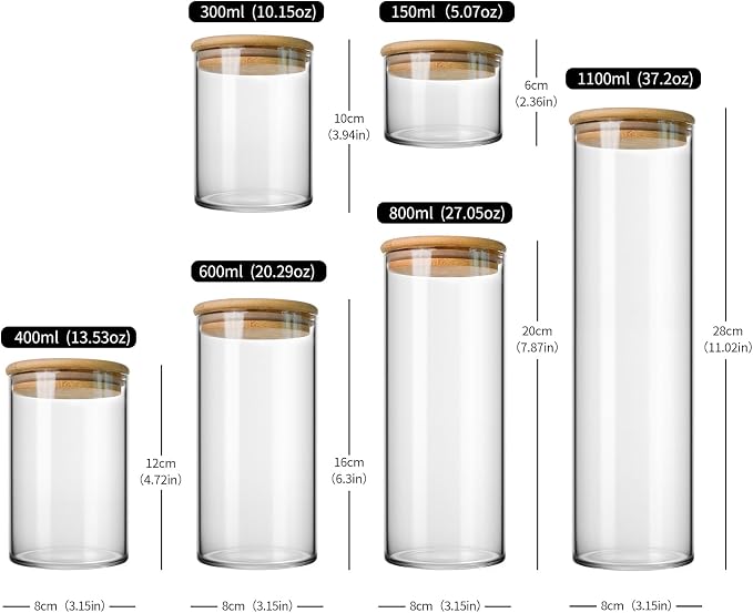 Glass Jars with Bamboo Lids - Clear Food Storage Jars - Cereal Glass Food Storage Containers - Kitchen Organizers and Storage for Flour,Pasta,Cereal,Tea,Coffee