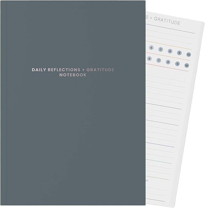 MäksēLife Evening Reflections & Gratitude Journal - Daily Mindfulness & Self-Care Notebook, A5 Lay-Flat Binding, Vegan Leatherette Cover, Bedtime Companion for Positive Intentions
