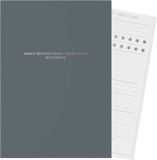 MäksēLife Evening Reflections & Gratitude Journal - Daily Mindfulness & Self-Care Notebook, A5 Lay-Flat Binding, Vegan Leatherette Cover, Bedtime Companion for Positive Intentions