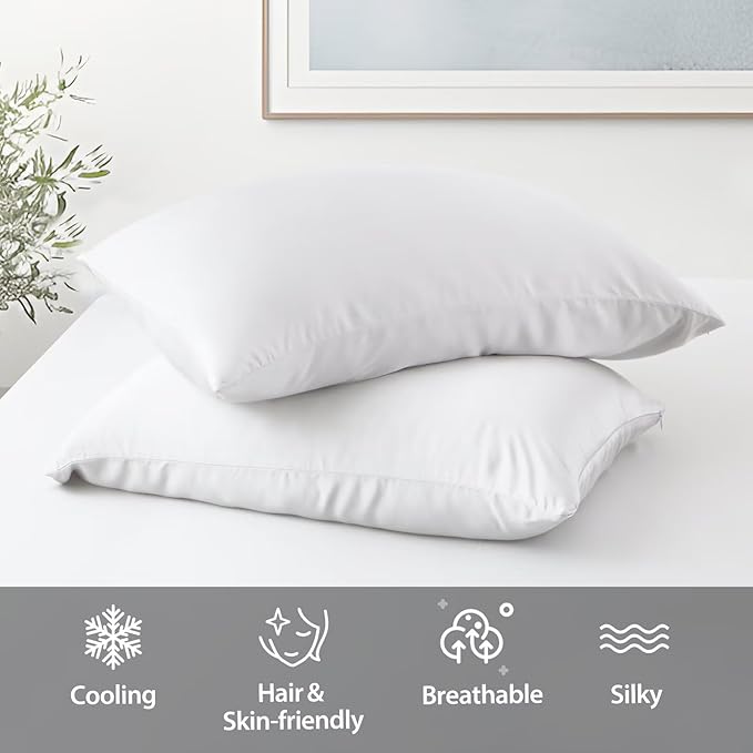 4 Pack Cooling Pillow Cases,Viscose Derived from Bamboo Pillow Protectors King Size Set of 4, 400 Thread Count Soft Silky Breathable Summer Pillow Cover with Zipper Hidden (4PCS, King,White)
