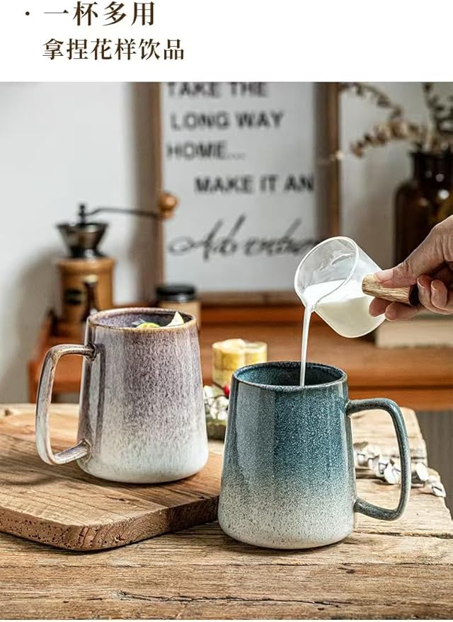24 OZ, Large Ceramics Coffee Mugs with Handle, Extra Large Tea and Coffee Cup for Office and Home，Microwave and Dishwasher Safe,For Gift and Present(Flowing Sand Blue)