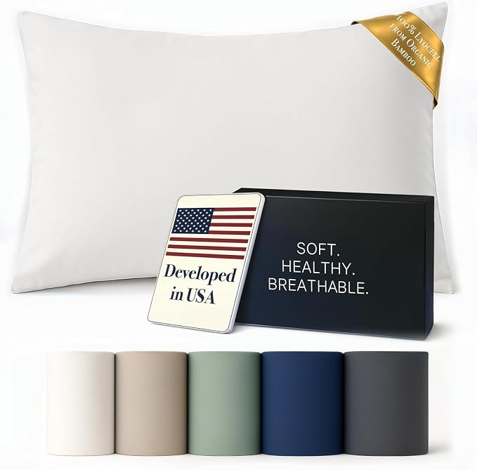 ettitude 100% Lyocell Organic King Pillowcase Set of 2, Cloud White | Cooling Sateen Pillowcases with Envelope Closure for Hot Sleepers or Sensitive Skin, Hypoallergenic, Sustainable, OEKO-TEX