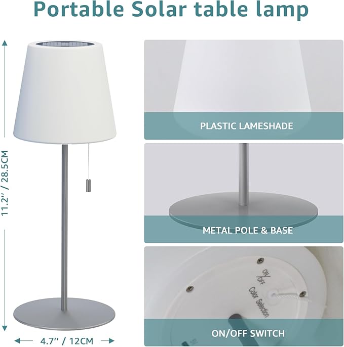 uuffoo Solar Lamp Waterproof 4000mAh Rechargeable with Remote, Solar Powered Outdoor Table Lamps Warm White & RGB, LED Battery Operated Lamp Portable for Outdoor Garden Patio (Gray)