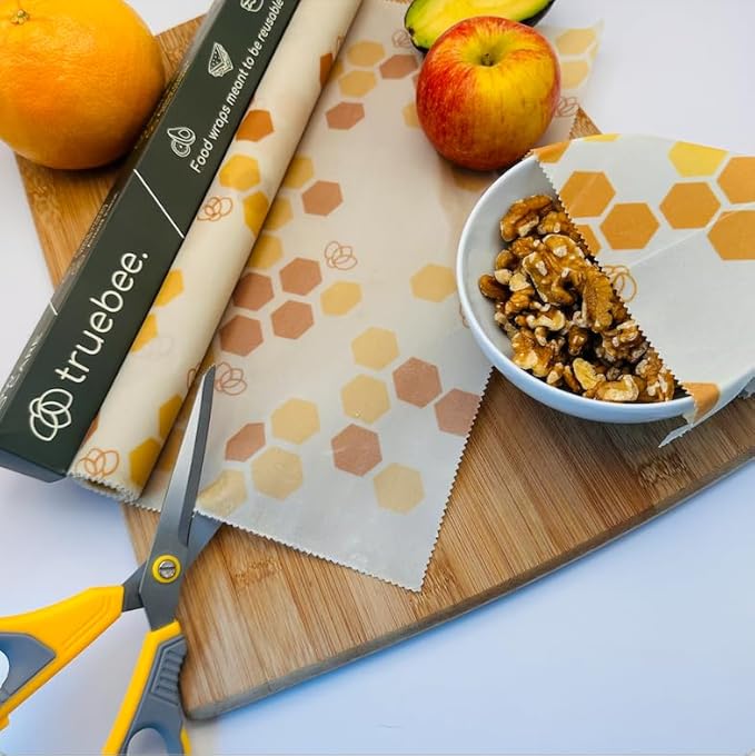 Truebee Reusable Beeswax Food Wrap Roll 13” by 55”, – Non Toxic, Plastic Free, Silicone Free, Sustainable, Environmentally Friendly, Organic Cotton Beeswax Wrap, Cut to Size, Signature Design