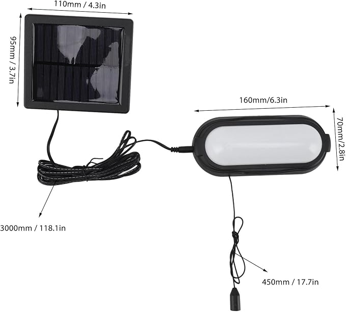 Tiiyee Solar Pendant Light, Solar Shed Light Outdoor Indoor Hanging Barn Lamp Wall Mounted Pull Cord Switch Waterproof Energy Saving for Camping Garden Patio Chicken Coop Gazebo Barn Daytime Available