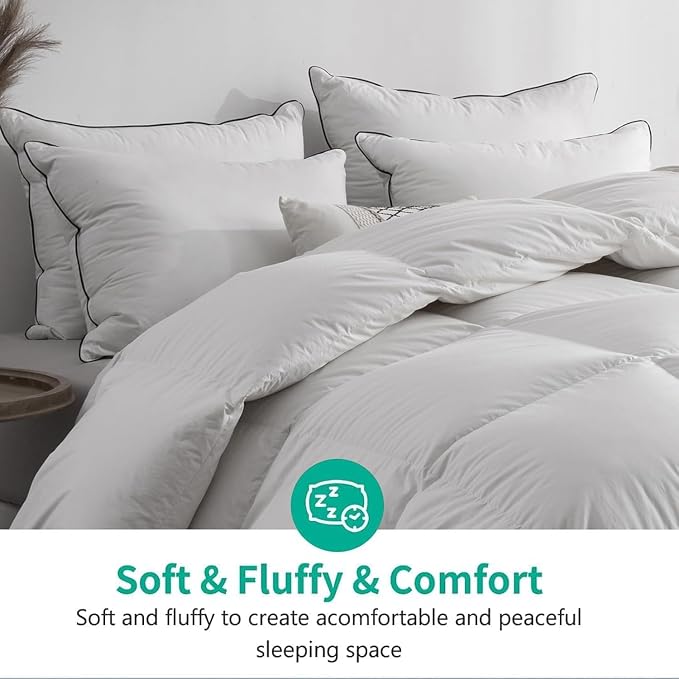 APSMILE Lightweight Feather Down Comforter Full Size - Ultra Soft 100% Organic Cotton Quilted Duvet Insert, Thin Bedding Comforter for Warm Weather/Hot Sleepers (82x86, Ivory White)