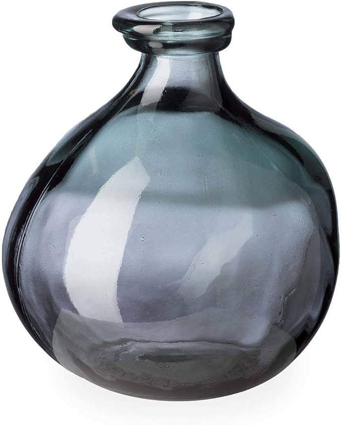 VivaTerra Recycled Bubble Glass Balloon Vase – Handblown Glass Vases for Centerpieces – Unique Organic Shape in a Delicate Grey Color – Sustainable and Unique Home Decor (7" H x 6.25" Dia.)