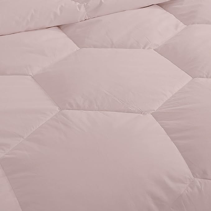 Feather and Loom Honeycomb Stitch Down Alternative All Season Comforter - Soft and Easy Care Microfiber Cover, Hypoallergenic High Loft Fiber Fill, Machine Washable - Color: Blush Size: King