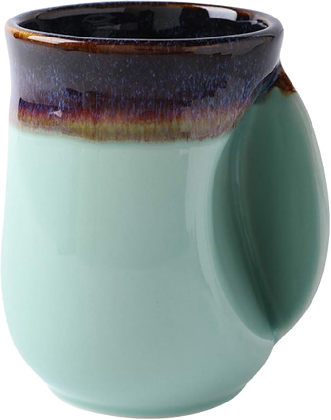 Selamica Porcelain 18oz Novelty Right-handed Handwarmer Mug, Coffee Mug, Tea Mug for family friends and couple - Mint