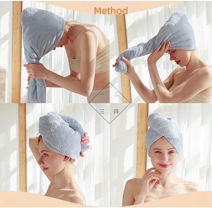 2 Pack Microfiber Hair Towel Wrap for Women,Super Absorbent Hair Drying Towel- Quick Dry,Turban for All Hair Style（ Pink &Blue）