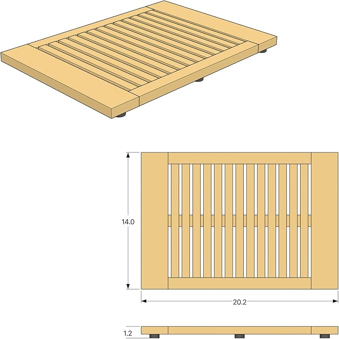 Asta SpaTeak Bathroom Floor Mat, Solid Teak Shower, Spa, Door Mat, Indoor Outdoor Floor Mat, TB-820R (20" x 14")