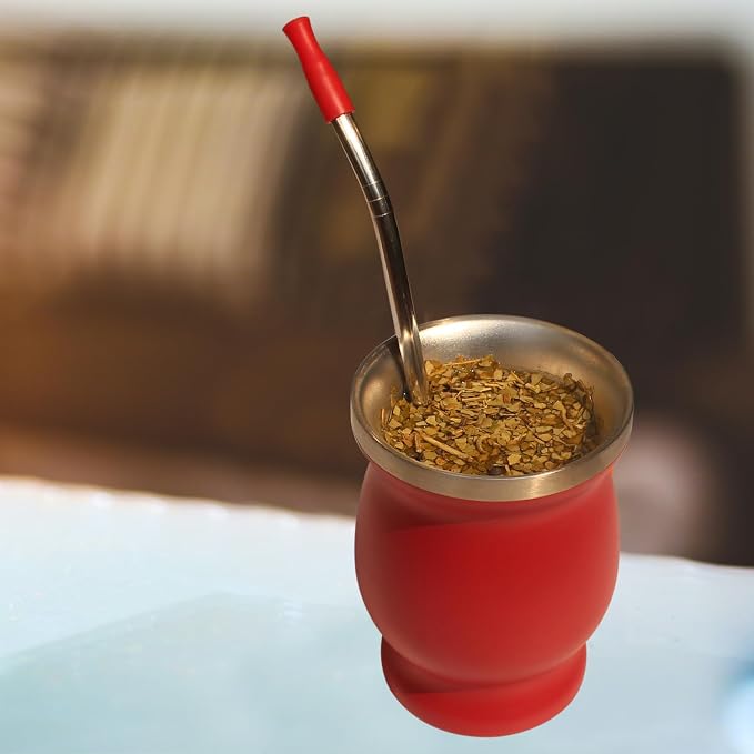 Reusable Bombilla Yerba Mate Straw - Stainless Steel Removable Spoon Style Filter with Soft Silicone Tip - Metal Straw for Drinking Loose Leaf Tea, Coffee - Includes Cleaning Brush by Beruth