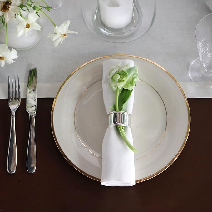 Huddleson Ivory Linen Napkin 20x20 (Set of Four) Luxury Italian Linen Napkin Sewn in US