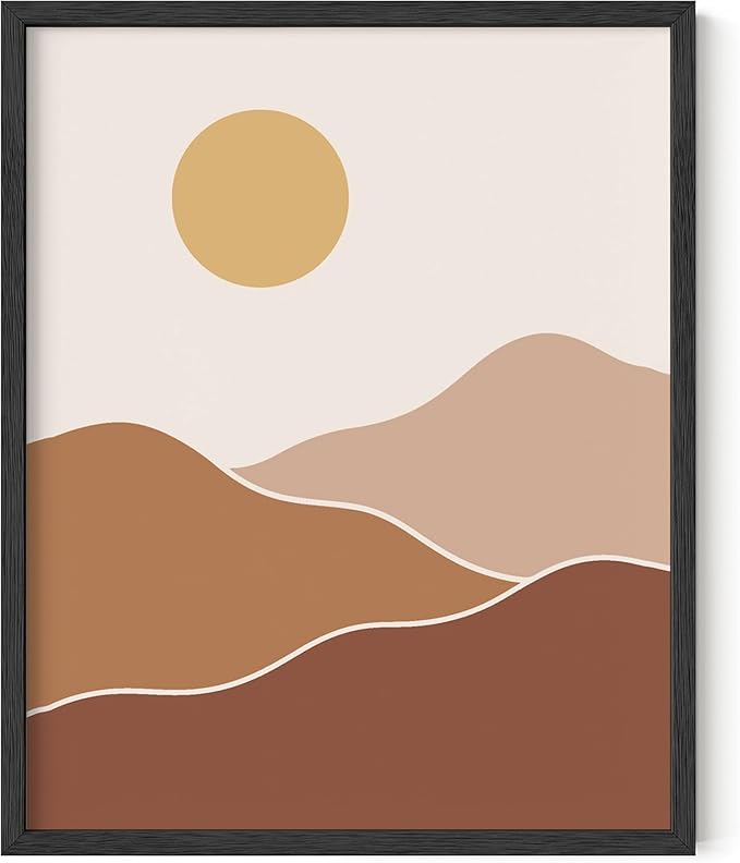 Organic Abstract Shapes Wall Art Minimalist Botanical Silhouette Earth Tones Terracotta Mid Century Modern 8x10 Inch Oak Wood Black Framed Scandi Boho Print for Home Office