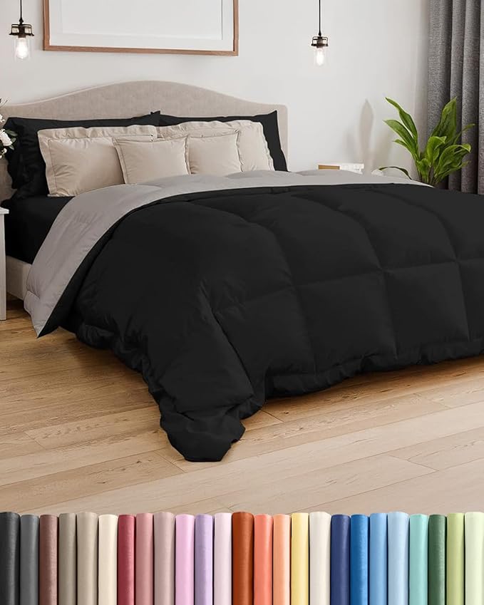 King Size, Black & Light Grey Alternative Down Comforter - Warm, Lightweight & Breathable Hotel Quality Bedding Set for Men, Women, Kids & Teens - All Season Cooling Microfiber Duvet Insert Comforter