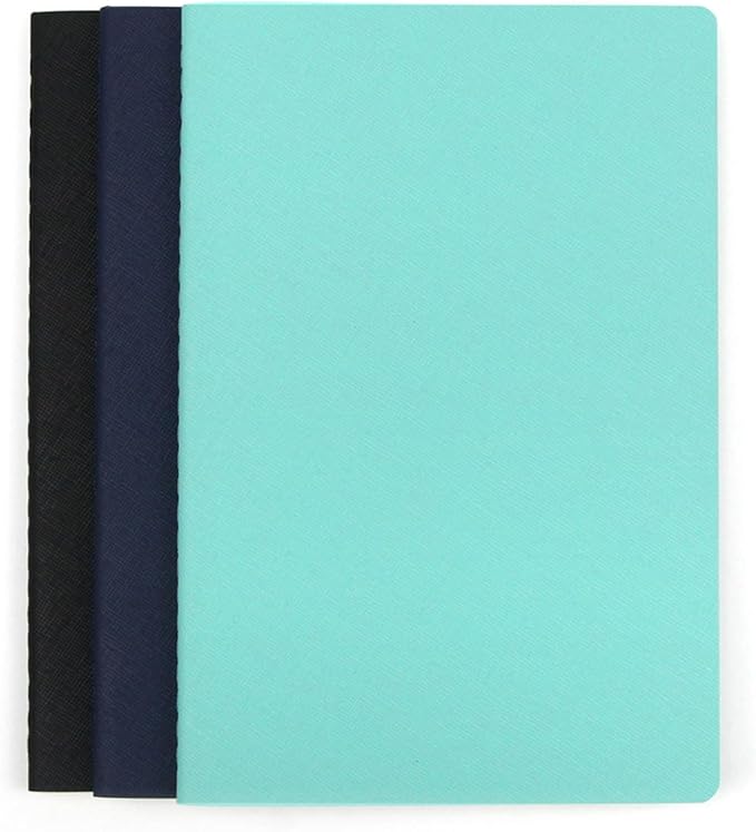 Notebook 3 Pack - 5 “x8”- Made of sustainable and excellent quality paper, simple, natural, portable and flexible design, suitable for office, school (black&dark blue&lime green