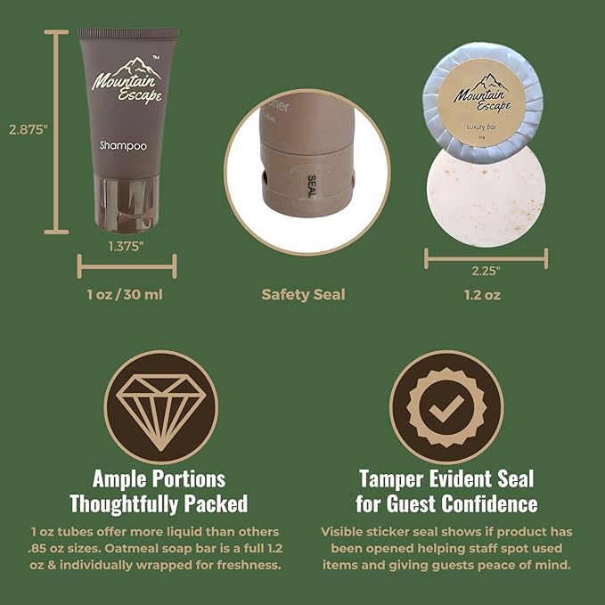 20 Display Ready Boxed Amenity Kits with Premium Hotel Toiletry Essentials - 1 oz Shampoo, Conditioner, Body Wash, Body Lotion, 1.2 oz Guest Soap & 2 Makeup Remover Wipes - Air bnb & Vacation Rentals