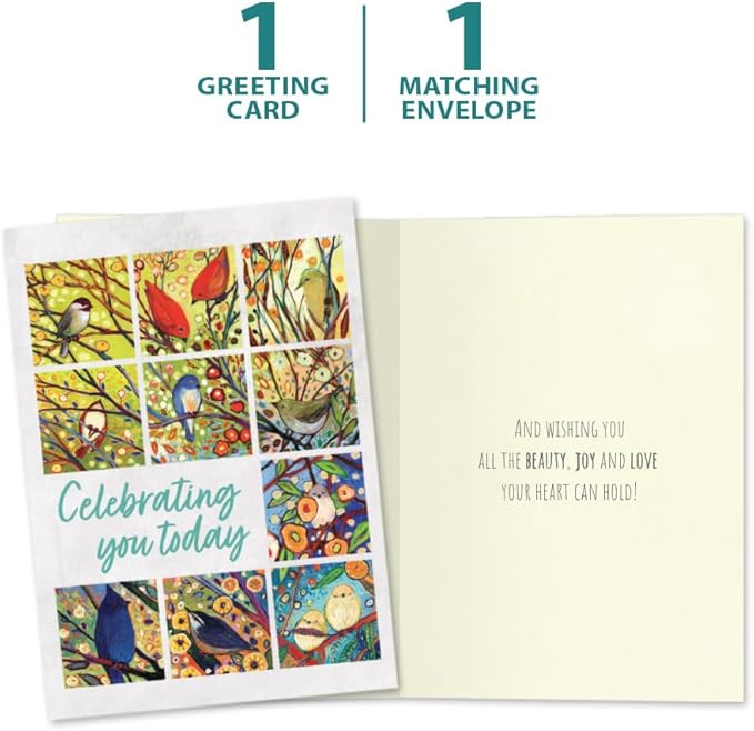 Tree-Free Greetings - Birthday Card - Artful Designs - 1 Card + Matching Envelope - Made in USA - 100% Recycled Paper - 5 x 7 - Bird Celebration (GO61531)