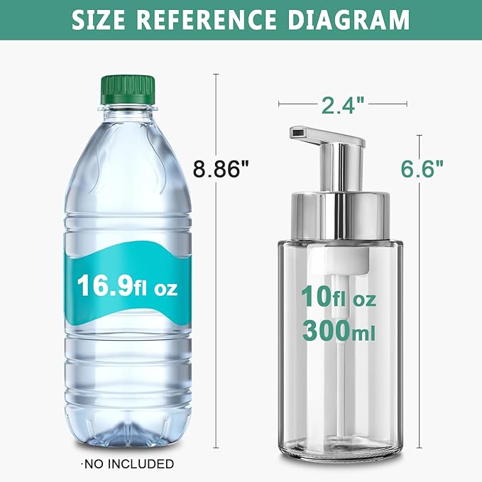 RYTOXILO Glass Soap Dispenser, 10 oz/300ml Foaming Soap Dispenser, 4 Pack Foaming Hand Dispenser for Bathroom & Kitchen, Clear Refillable Foam Soap Bottle with Silver Pump