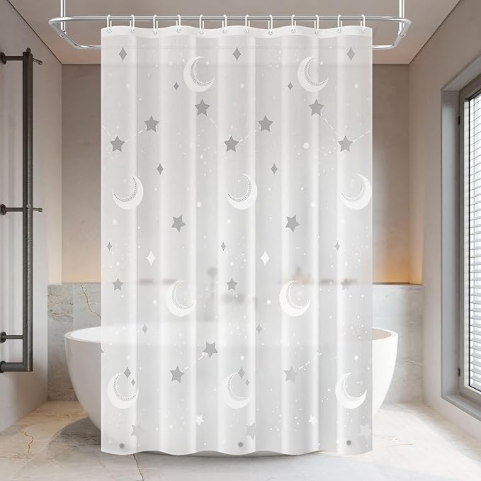 PEVA Shower Curtain, Water Repellent Premium Bathroom Shower Curtain with 3 Magnetic Weights for Shower Stall, Bathtubs