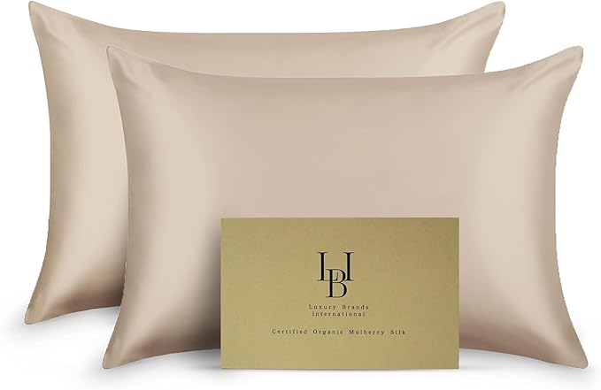 Pure Organic Silk Pillowcase Certified Organic 100% Pure Mulberry Silk Pillowcase 25 Momme Pillowcase (Taupe, King, Pack of 2)
